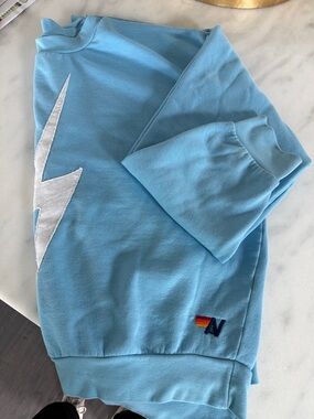 Aviator Nation Sky Blue Kids Hoodie with White Lightning